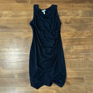 Leith casual dress sheath crew with cross front and ruching sz medium black